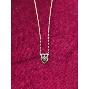 Vintage WWII Era Double Heart Gold Fill Necklace, Diamond Accent, 15", .98g